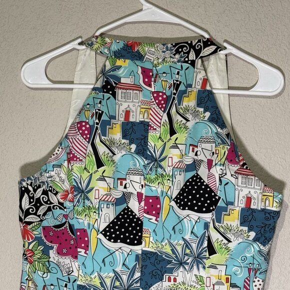 Kelly and Diane Vibrant Print Halter Beaded Trim  Dress Size 10 Cruise Vacation - Picture 16 of 16